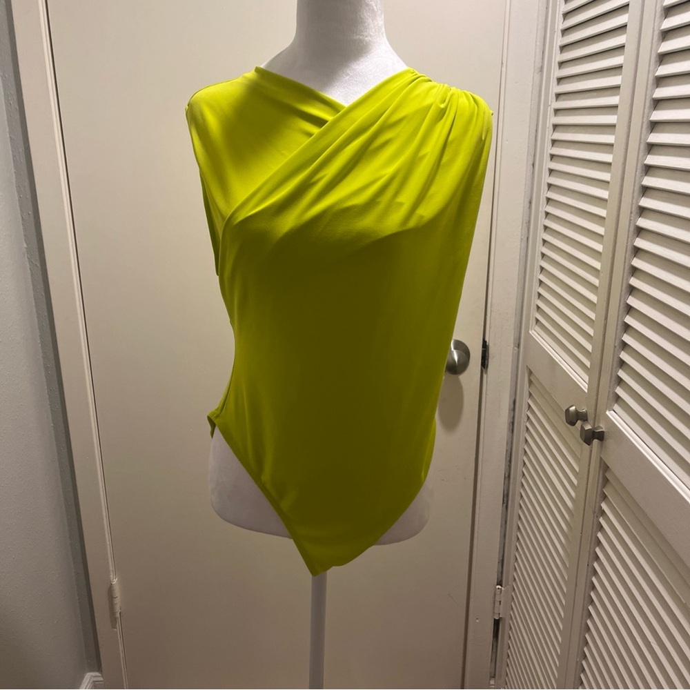 Zara Drapped collard lime green Bodysuit Sz L